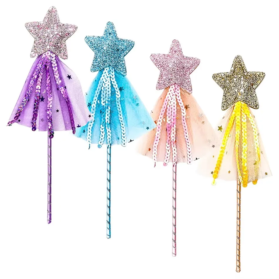 Sparkly Star‑Shaped Fairy Wand Decorated with Ribbon Tassels Stylish Children Party Prop for Princess Dress‑up & Holiday Events
