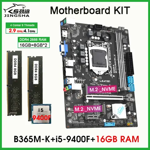 Juego completo de placa base B365 LGA1151 con CPU i5 9400F 2*8GB = 16GB DDR4 2666MHZ RAM placa mae kit gamer SATA USB 3,0