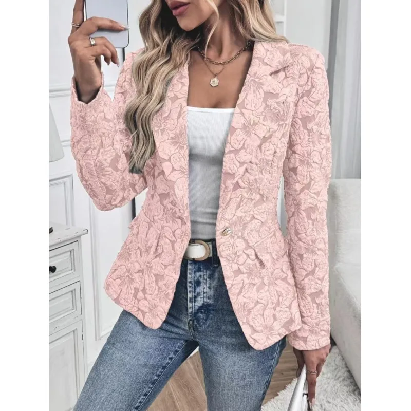 Spring And Autumn New Fashion Lily Jacquard Women's Blazer Slim Retro FemaleVersatile Short Long Sleeve Blazer 2026