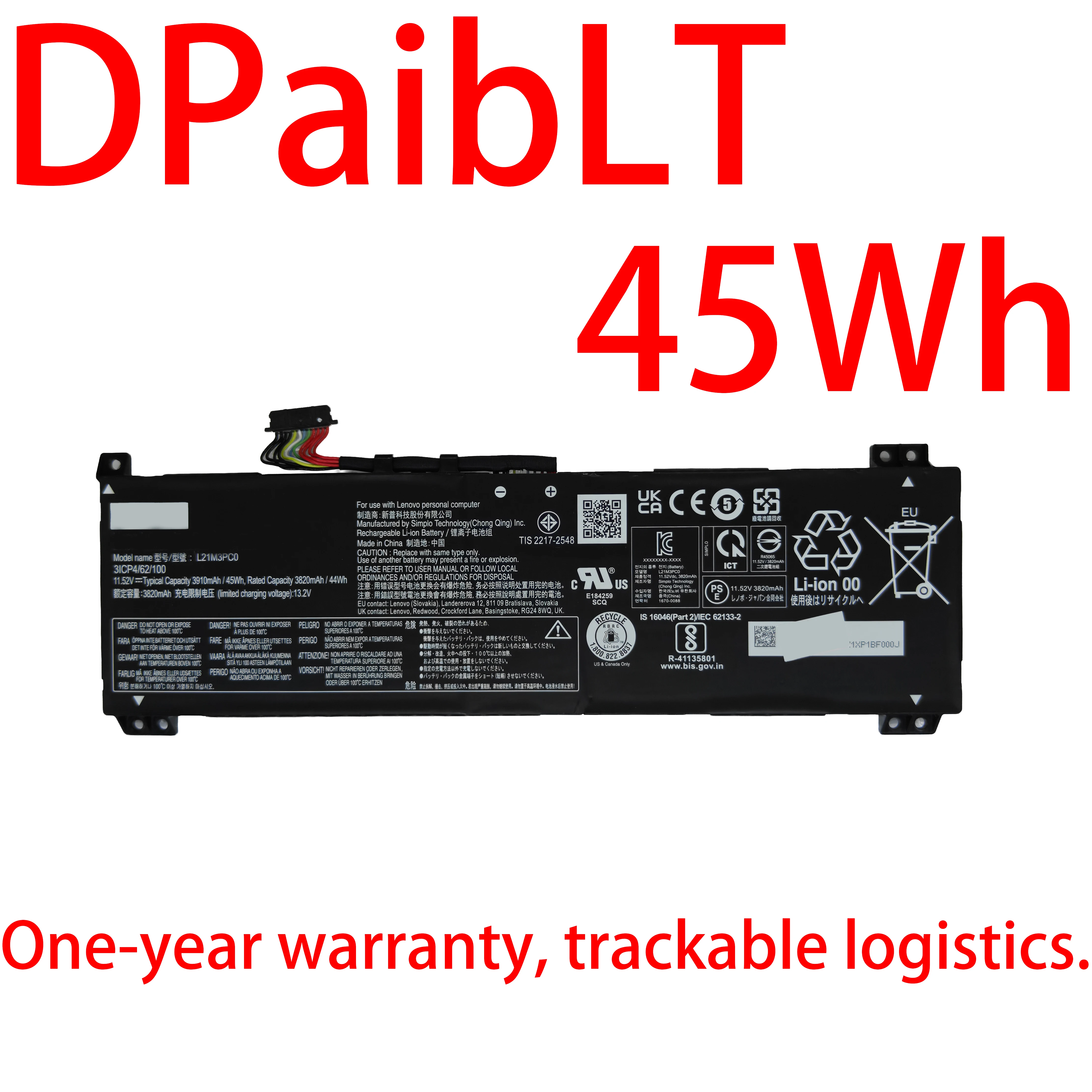 

DPaibLT НОВЫЙ АККУМУЛЯТОР ДЛЯ НОУТБУКА 45Wh 11.52V L21M3PC0 L21C3PC0 L21D3PC0 для Lenovo IdeaPad Gaming 3 15IAH7 15ARH7 5B11F36371