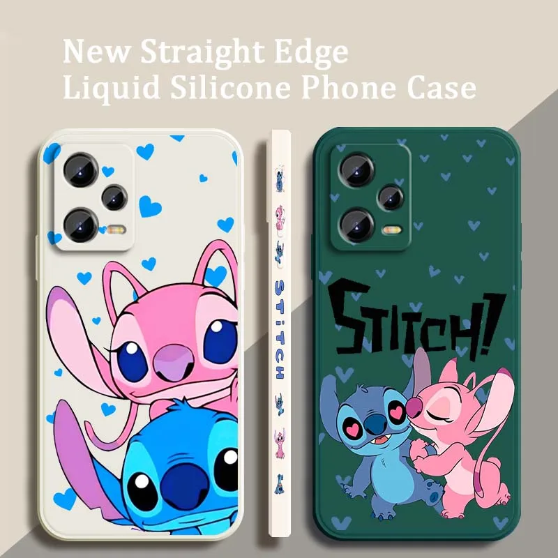 

Cartoon Stitch Angel Love Art For Xiaomi Redmi Note 14 13 13R 12 12R 11 11E 11T 11S Pro Plus 5G Liquid Left Rope Phone Case