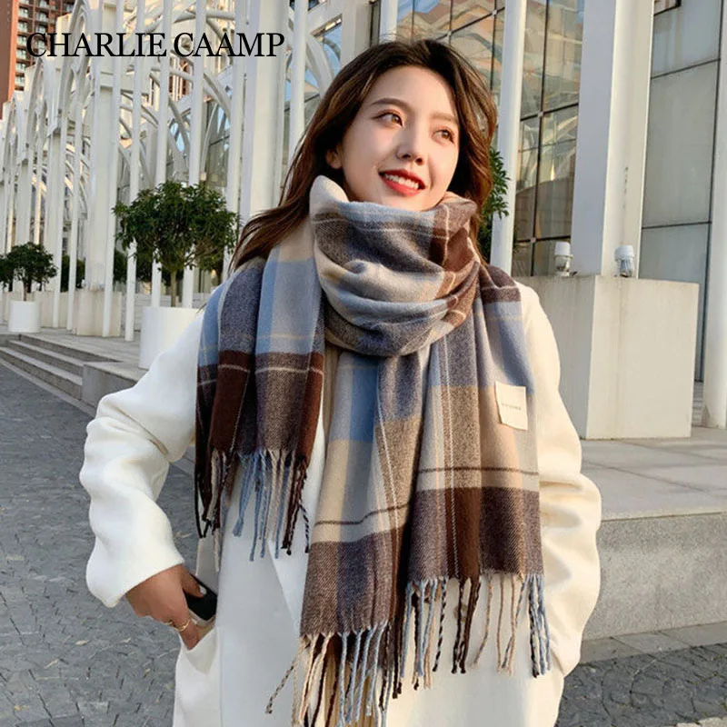 Autumn and Winter Plaid Scarf Women's Senior Sense Tassel Necks Scarves Imitation Cashmere Thick Warm Shawl Girl Gifts Wholesale