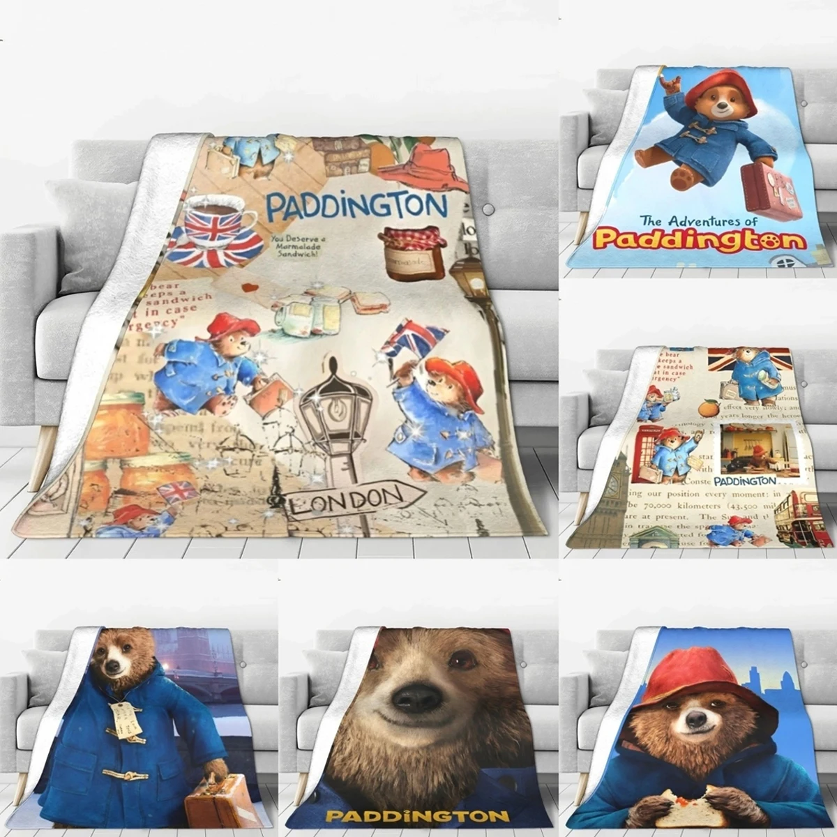 Britain Paddington Brown Bear Fuzzy Blankets Cute Movie Cartoon Custom Throw Blankets Bed Sofa Couch 125*100cm Quilt Lightweight