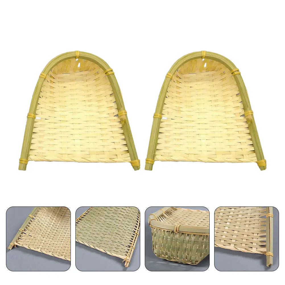 2Pcs Decorative Bamboo Woven Storage Basket Easy Clean Sturdy Material Room Corner Decor Dustpan Prop Bamboo Woven