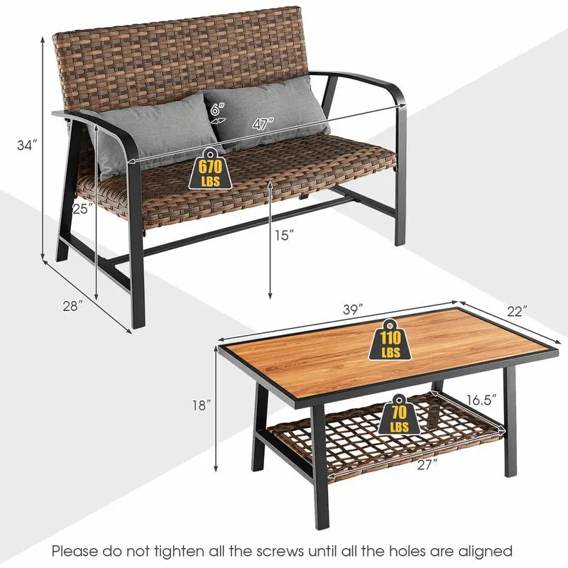 Coffee Table Center Table Rattan Woven 2 Piece Frame With Open Shelf And Cushioned Top, Small Coffee Table For Small Spaces, Apartment Living Room, Patio Lounge, Compact Layout For Single Studio Homes