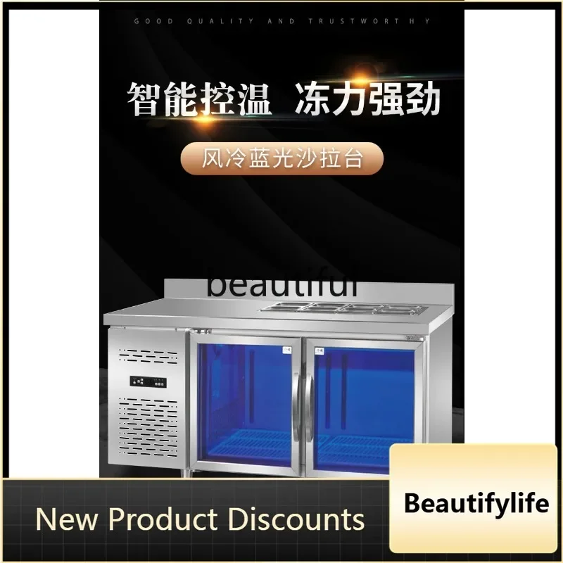 

Z189 Прорезящий стол для салата с воздушным охлаждением, магазин чая с молоком, плоский холодный стол с открытыми отверстиями, витрина для охлажденных пиццы, посыпчатая