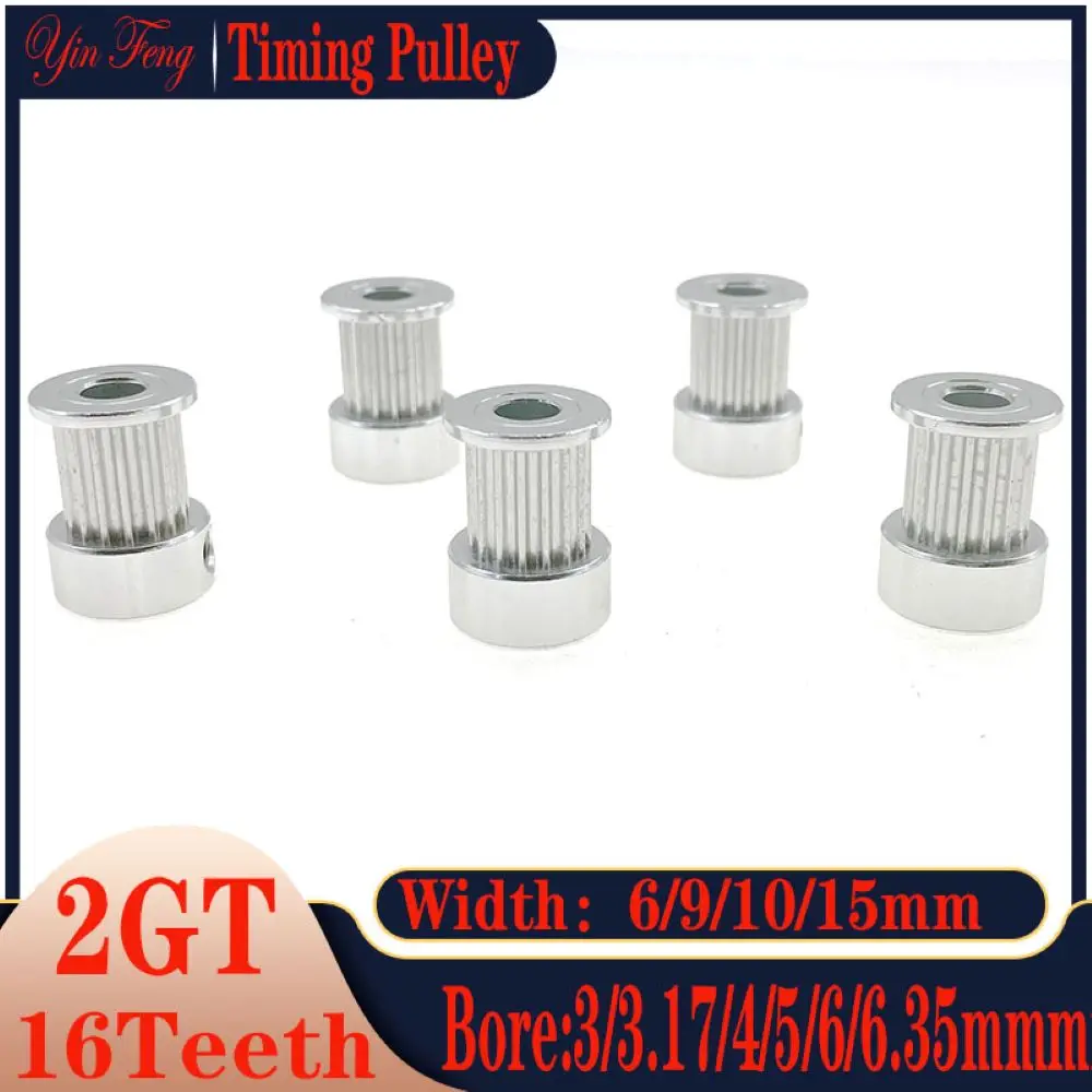 

16Teeth 2GT 2M Timing Pulley Bore 3/3.17/4/5/6/6.35mm For 2MGT GT2 Synchronous Belt Width 6//9/10/15mm Small Backlash 16T