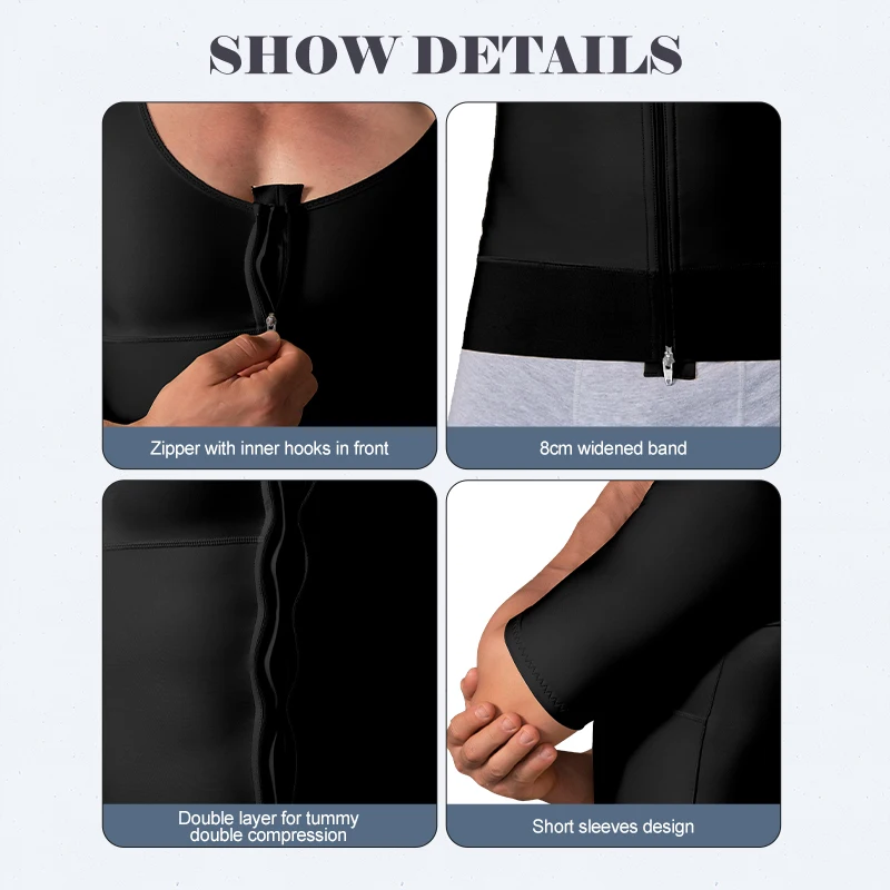 Men Slimming Tummy Control Body Shaper Post Op Surgery Gynecomastia Lipo Short Sleeve Vest Faja Shapewear Top