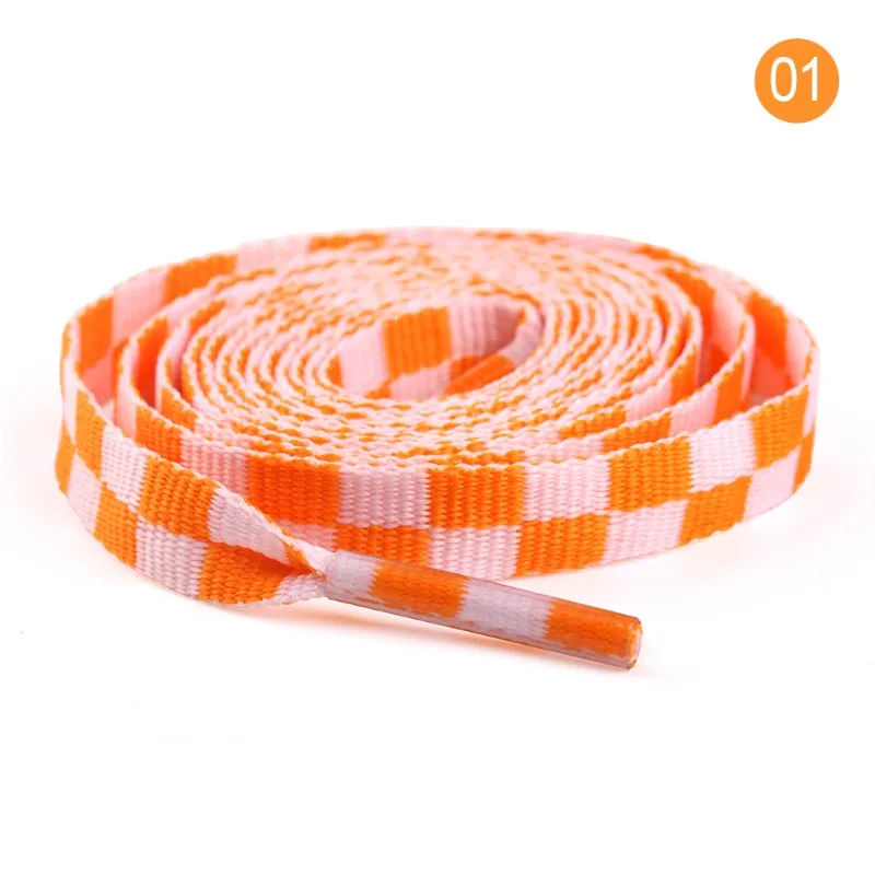 Black White Checkered Grid Flat Shoelaces Printed Ribbon Laces Universal for Men Women Sneaker Shoe Accessories