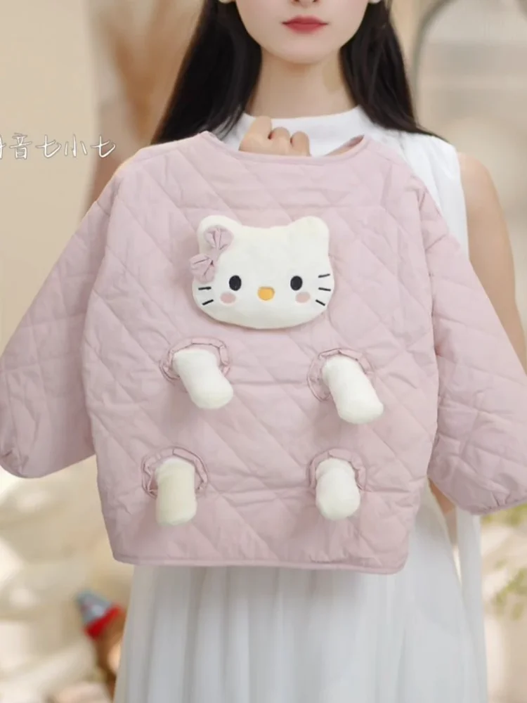 

Утепленное пальто Hello Kitty для девочек, осенне-зимняя школьная форма, сохраняющая тепло внутренняя одежда, верхняя одежда, хлопковое пальто с 3D рисунком из мультфильма