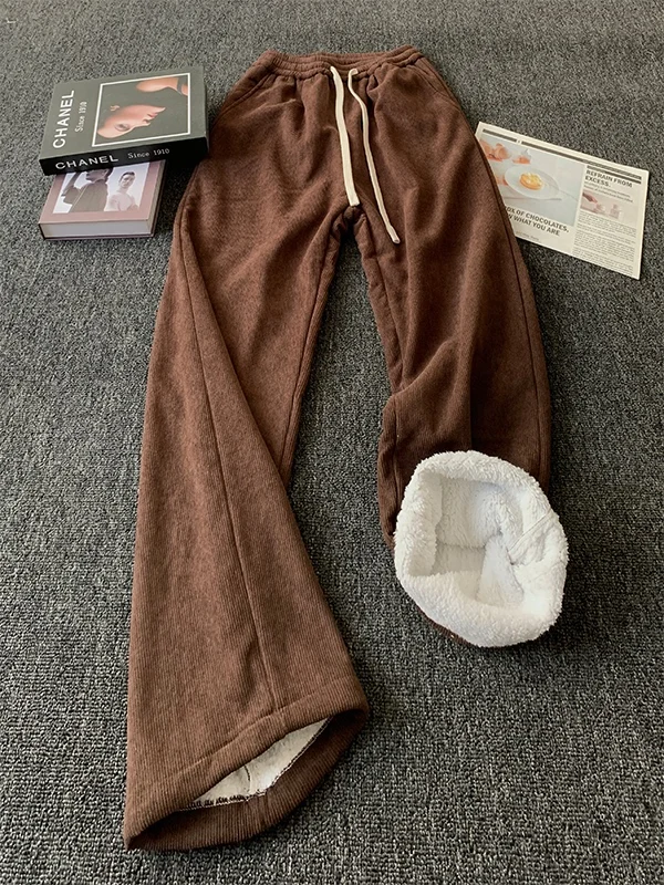 

Вельветовые брюки унисекс, зимние, утепленные, повседневные, широкие, прямые, в американском стиле, модные, удобные, на флисовой подкладке