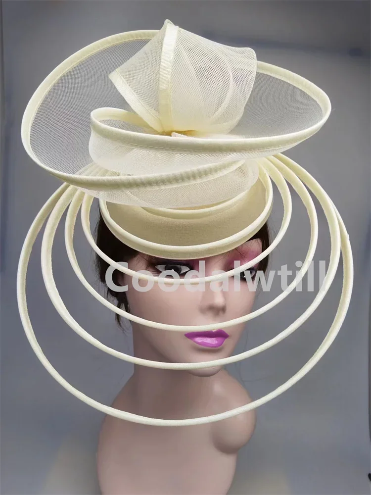 Big Fascinator Hat Royal Ascot Pillbox Caps Wedding Mesh Headpiece Women Party Banquet Chapeau Cap Headband Ladies Wedding