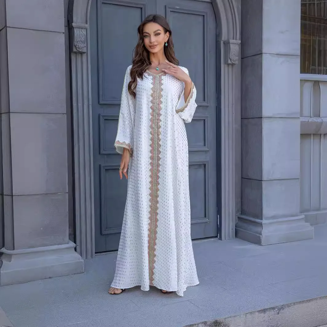 

Figure-Flattering Abaya Muslim Modest Floorlength Abaya Gilded Ornate Embroidered Abaya Arabian Elegant Evening Dress