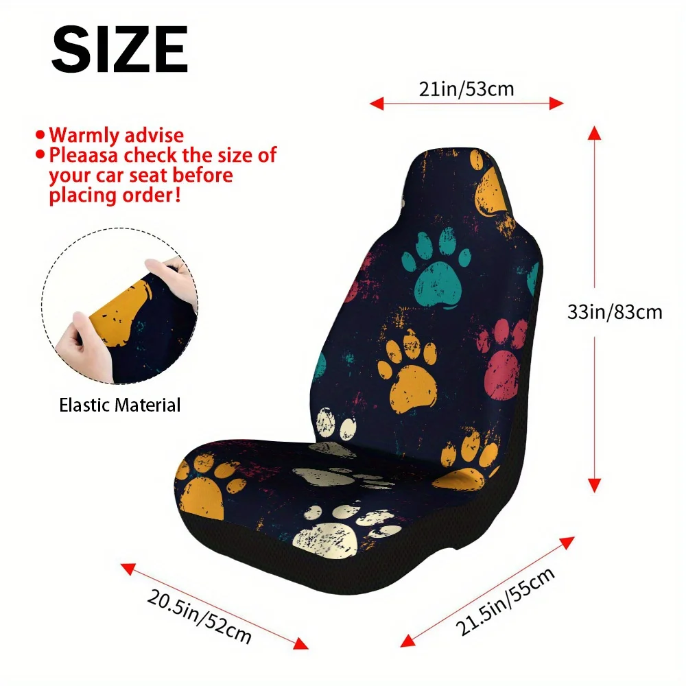 2pcs Colorful Paw Print Car Seat Covers - Durable, Easy To Clean, Universal Fit For Most Cars, All-Season Protection, Vibrant De