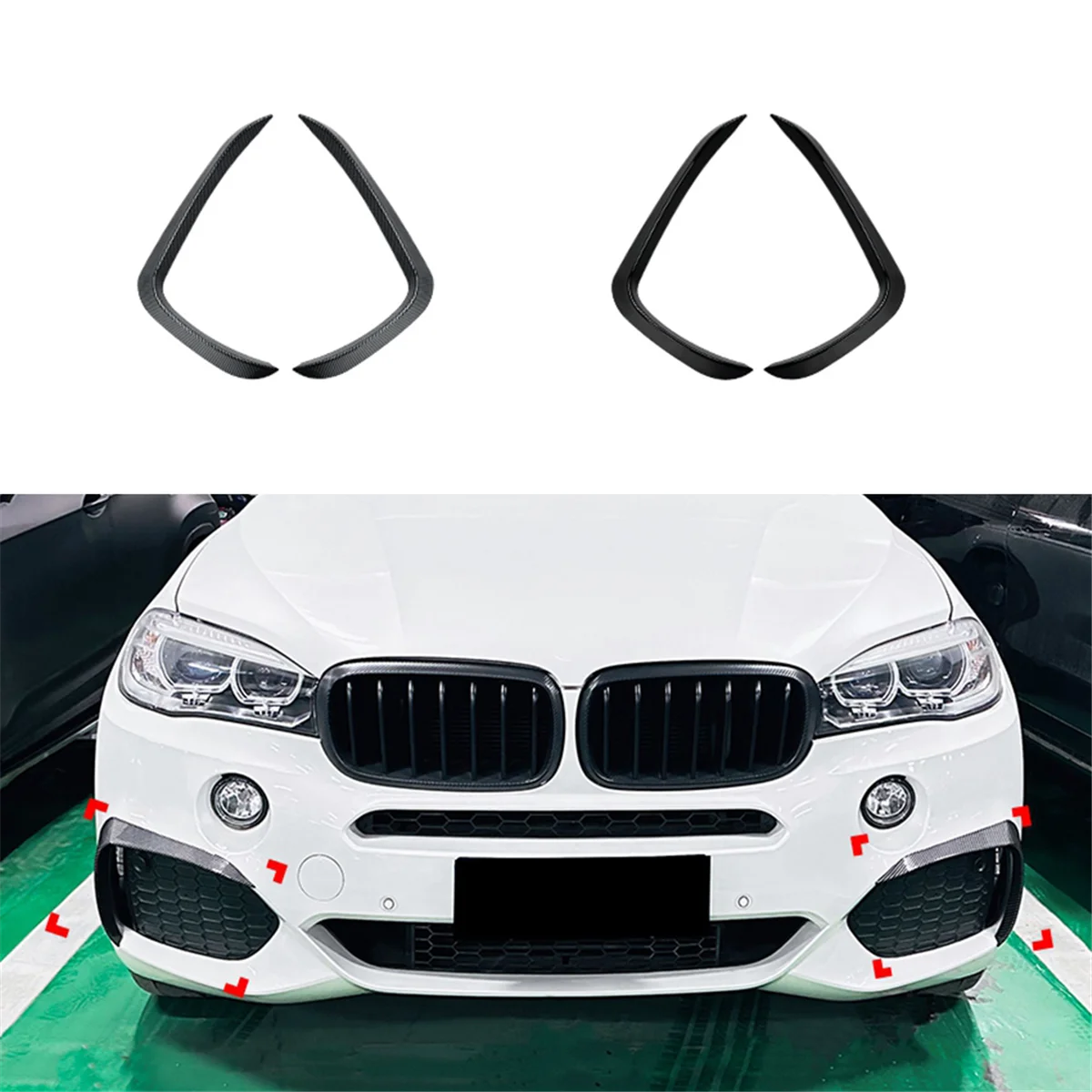 Car Front Bumper Lip Side Spoiler Fog Lamp Frames Cover for BMW X5 F15 M Sport 2014-2018 Body Kit Splitter(Carbon Fiber)