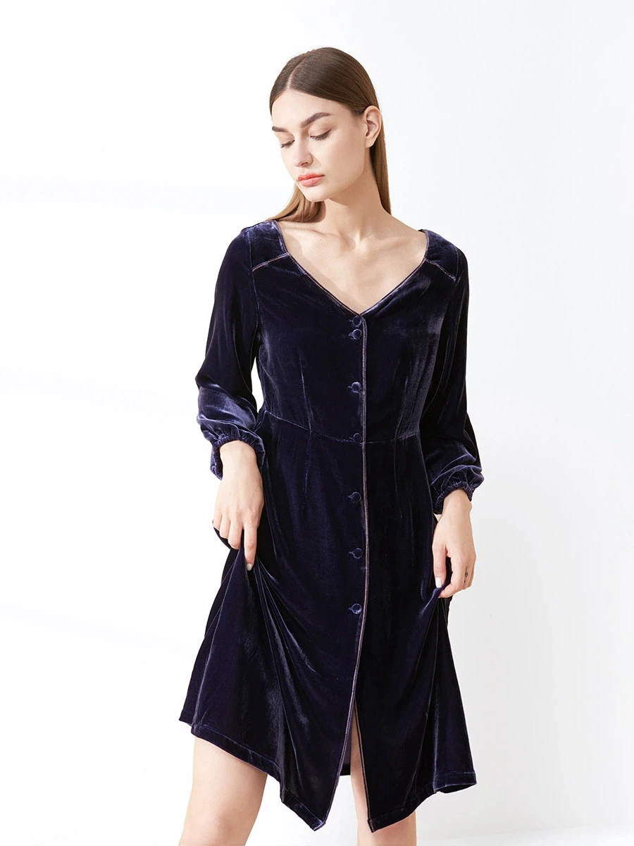 Silk Velvet Nightgown Women French Style Elegant Winter Sleepdress V-Neck Luxury Lounge Gown 100% Mulberry Silk Lined Nightdress