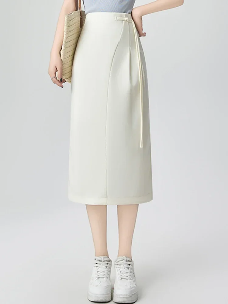 Summer Classic High Waist Slim Simple Sweet Female Skirt New Chic Split Fashion Office Ladies Chinese Style Buttons Women Skirts