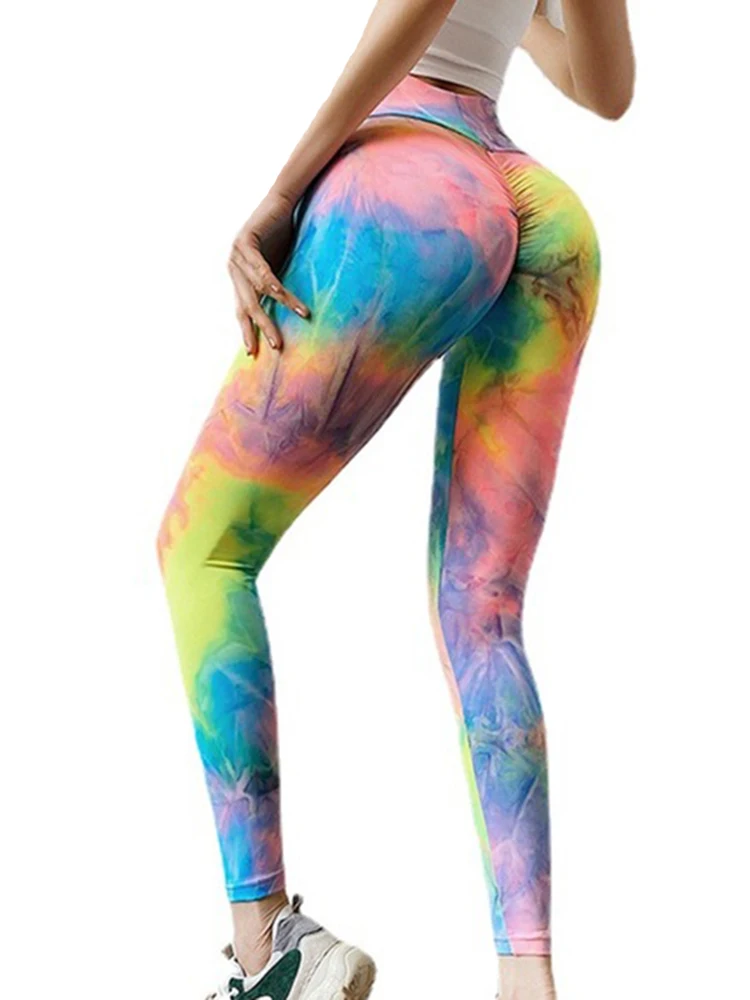 Women Gym Training Tie Dye Printed Leggins Seamless Leggings High Waist Elastic Yoga Pants Fitness Joggings Sport Running Femme