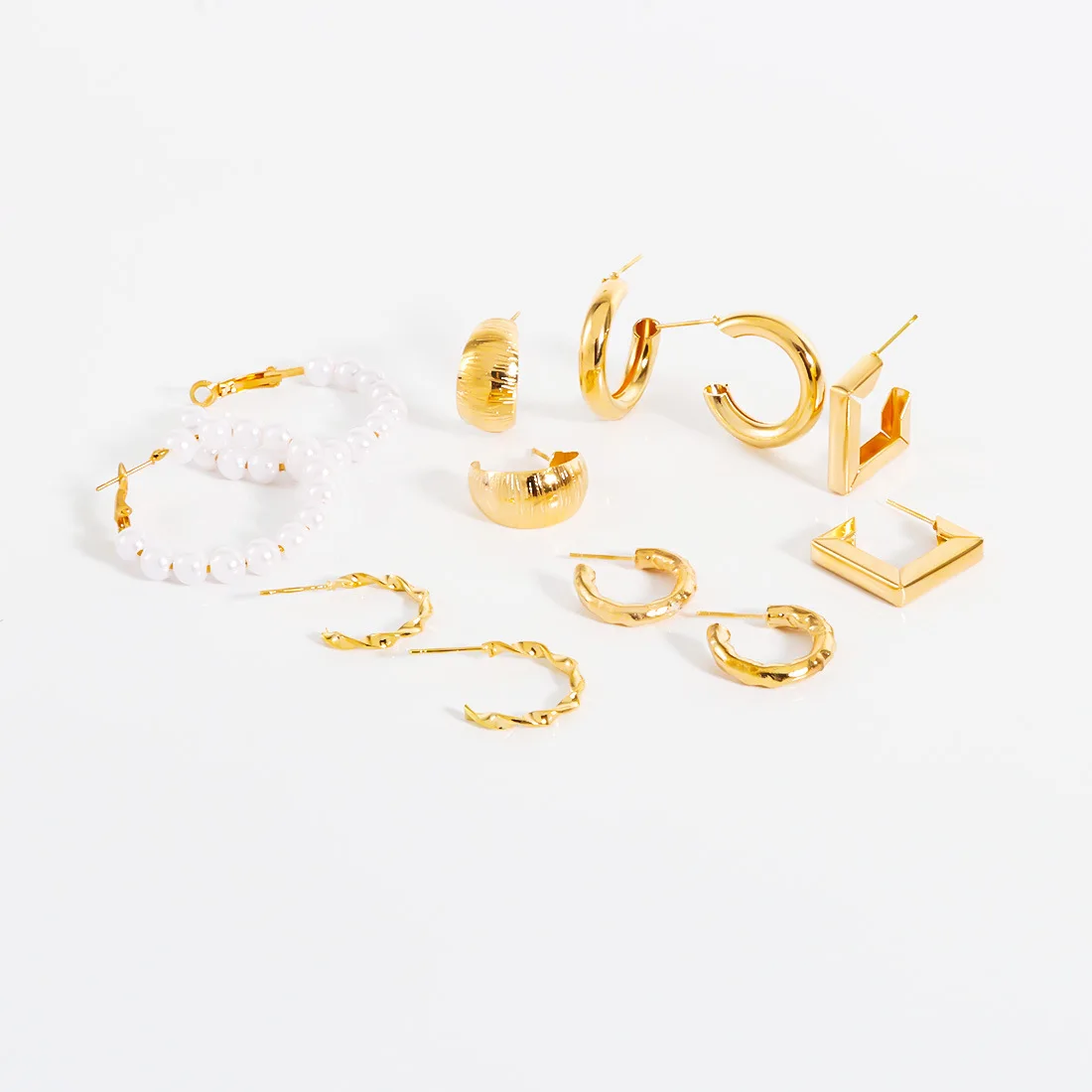 diy-accessories-european-and-american-cross-border-alloy-earrings-square-geometric-earrings-set-6-piece-retro-pearl-ear-jewelry