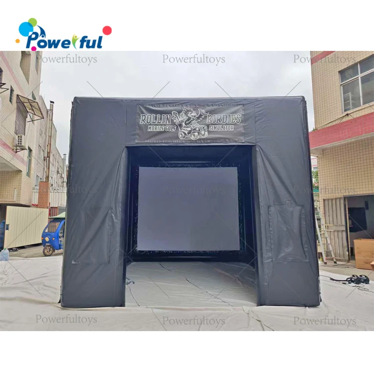 Factory Portable Golf Training Cage Inflatable Golf Simulator Projector Shooting Tent With Screen for Sale Golf Simulator Bay