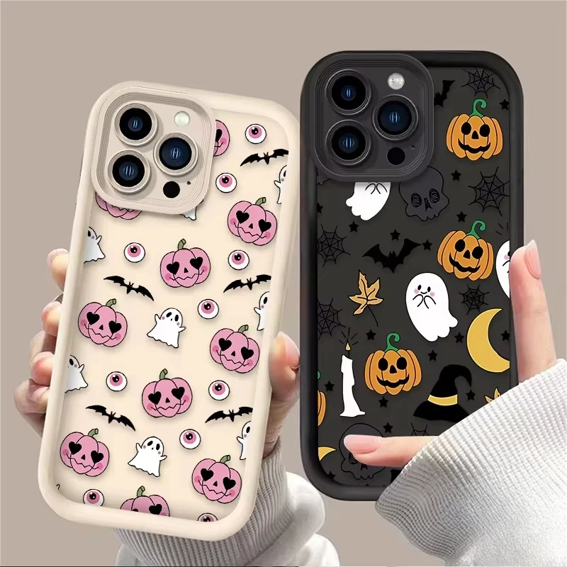 

Halloween Pumpkin Ghost Phone Case For iPhone 17 Air 16e 16 Pro Max 15 14 Plus 13 12 Mini 11 Pro Shockproof Silicone Back Cover