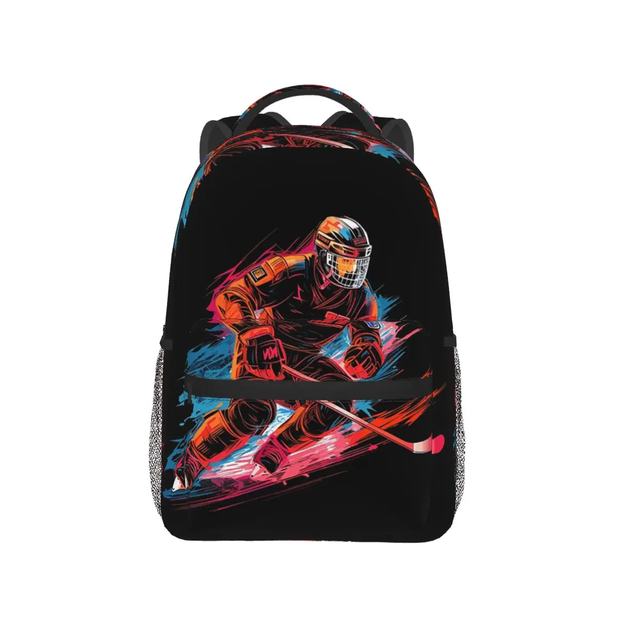 

Hockey Player With A Hockey Stick On The Ice Rink Backpack Daypack Boys Girls BookBag School Bag Shoulder Bags for Men Women