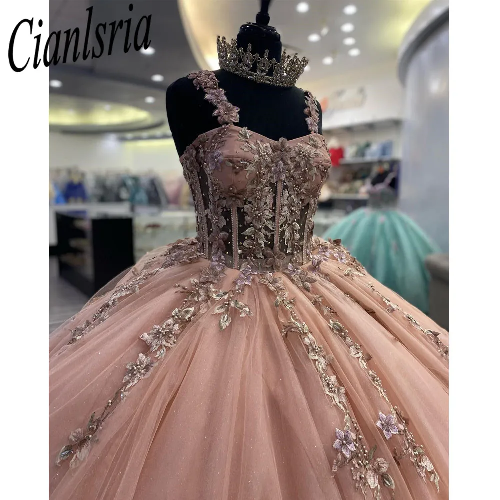 فستان جميل 16 Quinceanera 2023 مزين بالدانتيل زهور ثلاثية الأبعاد الأميرة الكرة ثوب Vestidos De 15 Años