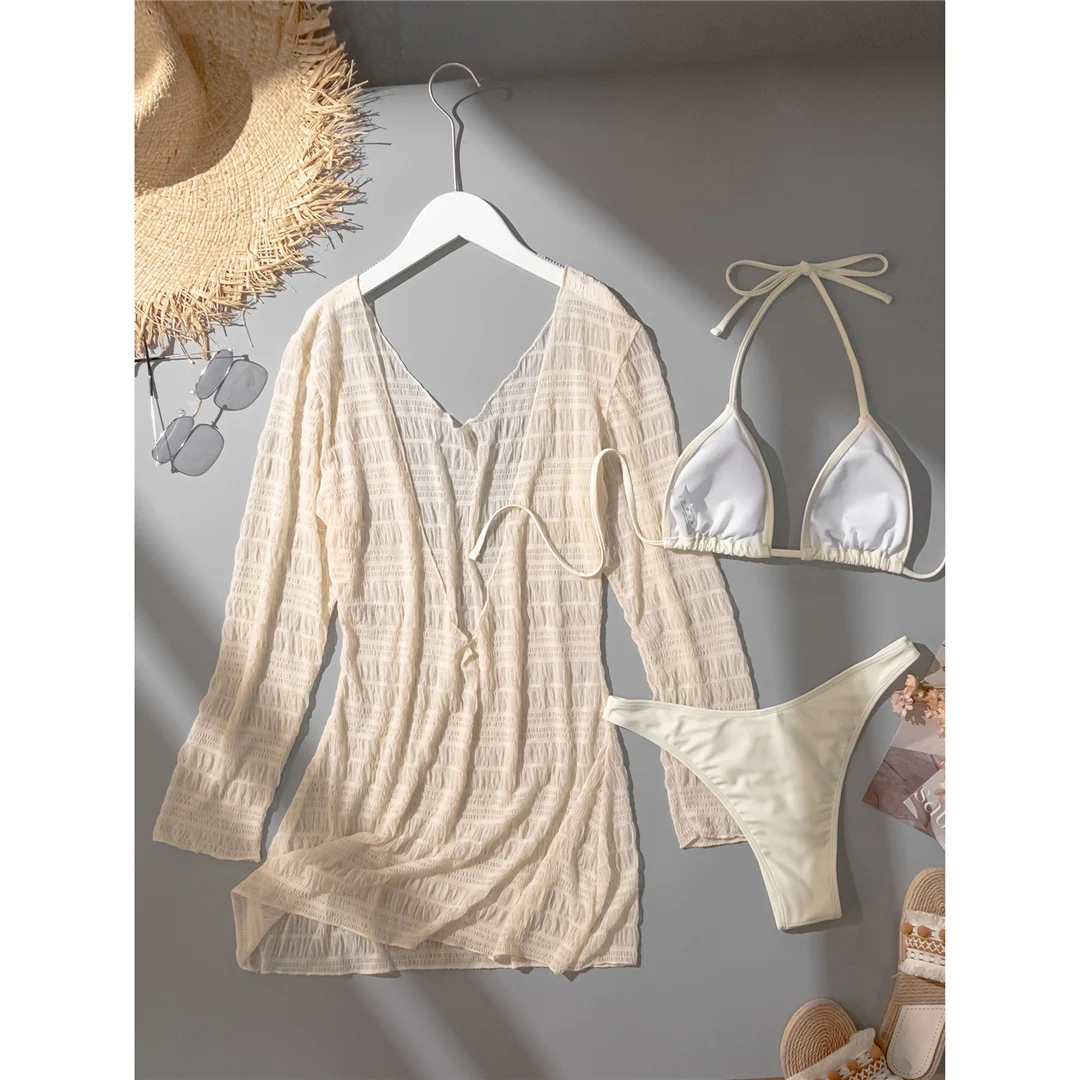Mit langen Ärmeln, rückenfreiem Bikini, Damen-Badebekleidung, dreiteiliges Bikini-Set, Badeanzug, Badebekleidung, Schwimmbekleidung V5641 – Detail 26