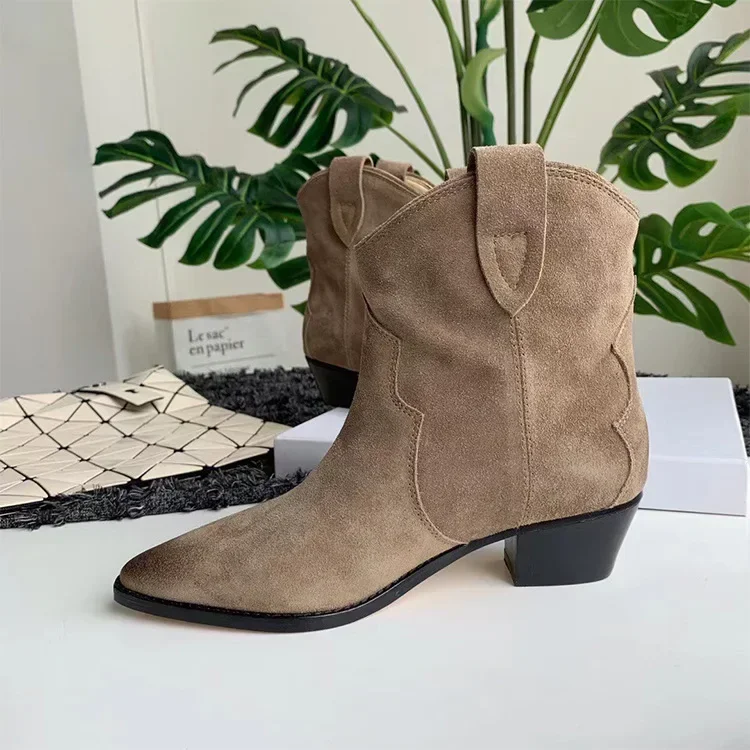 Winter Classic Chelsea Boots for Woman Cow Suede Pointy toe Wedge Heel Ankle Boots Simple Comfortable Cowboy Boots Female2024