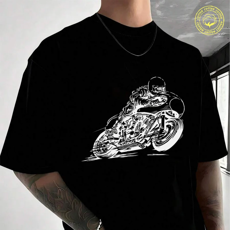 

Men's Moto T-Shirt Fastest Motorcycle Riding Vector Fashion Casual Street Style Suitable For Travel And Sports Tee