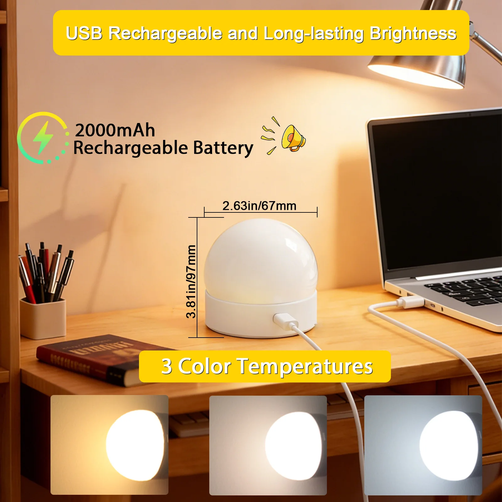 2PCS Magnetic Rechargeable LED Bulb USB Cordless Portable Dimmable Remote Control E26 Detachable 3 Color Temperatures 3000K-6000K 12 RGB Colors Timer Flashing Mood Light Table Lamp Wall Sconce Bedroom Living Room Party Study Office Dorm Home Decoration