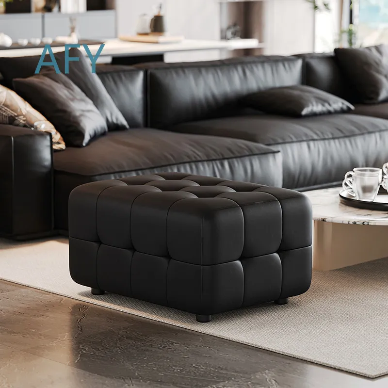 Modern Leather Ottoman for Living Room Footstool for Shoe Bench Scratch Resistant Foot Rest Storage Ottoman Home Decor