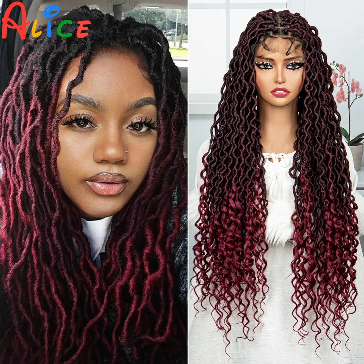 Pelucas trenzadas de encaje completo para mujeres negras, caja sintética sin nudos, diosa, Locs Faux, Passion Twist, trenzas frontales de encaje