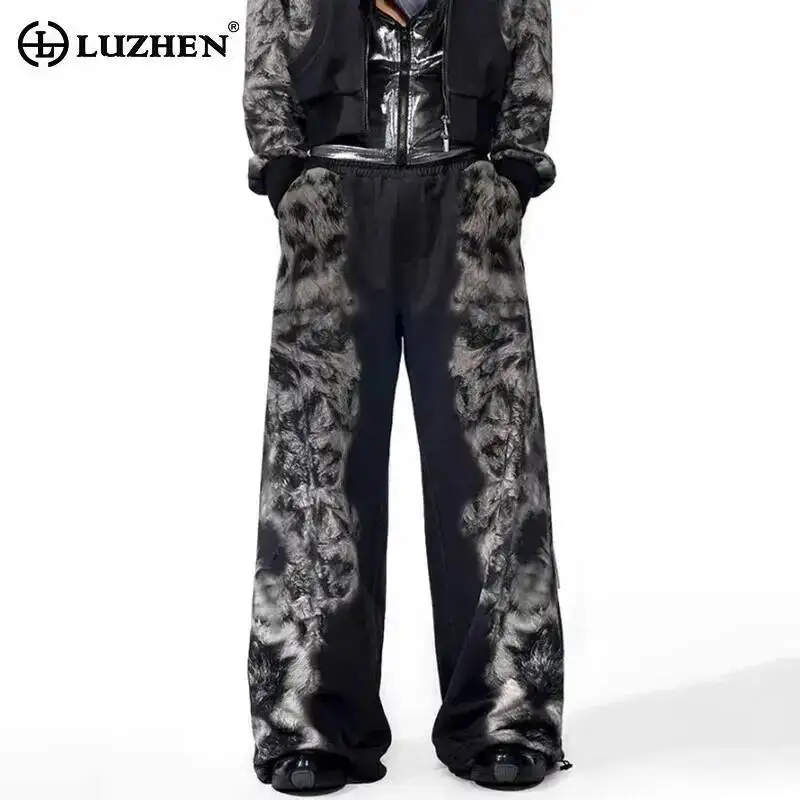 LUZHEN Leopard Tie-dyed Print Straight Fashion Pants Casual Personalized Men's 2025 New Elastic Waist Streetwear Trousers JY7396
