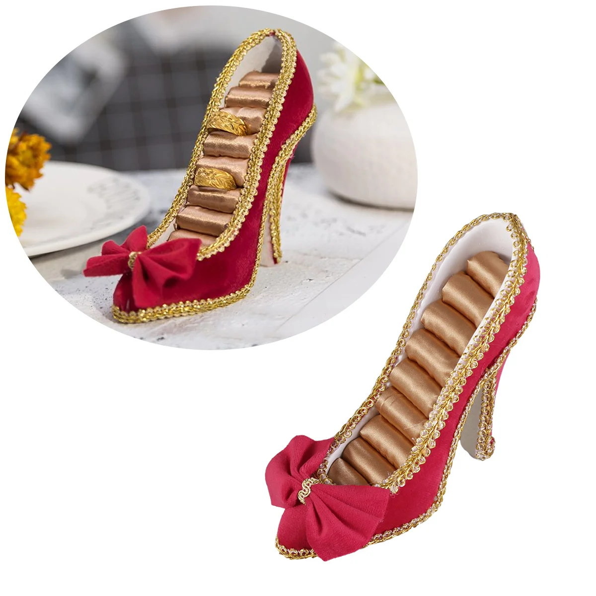 

Red High Heeled Shoe Shaped Jewelry Storage Rack Organizer for Earrings Rings Display Stand Home Decor Accessory Holder