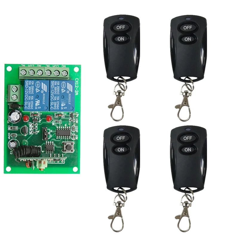 433Mhz RF Remote Control Circuit Universal Wireless Switch DC 12V 24V 2CH rf Relay Receiver and Keyfob Transmitter for Garage