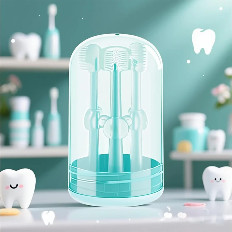 مجموعة فرشاة أسنان سيليكون للأطفال مكونة من 3 قطع مع كوب شطف، منظف للفم واللسان، محمول للعناية بالفم أثناء السفر