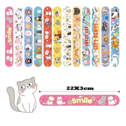 Pulseras de dibujos animados para niños y niñas, brazaletes de animales para decoración de fiestas de cumpleaños, con temática de gato feliz, 12 piezas