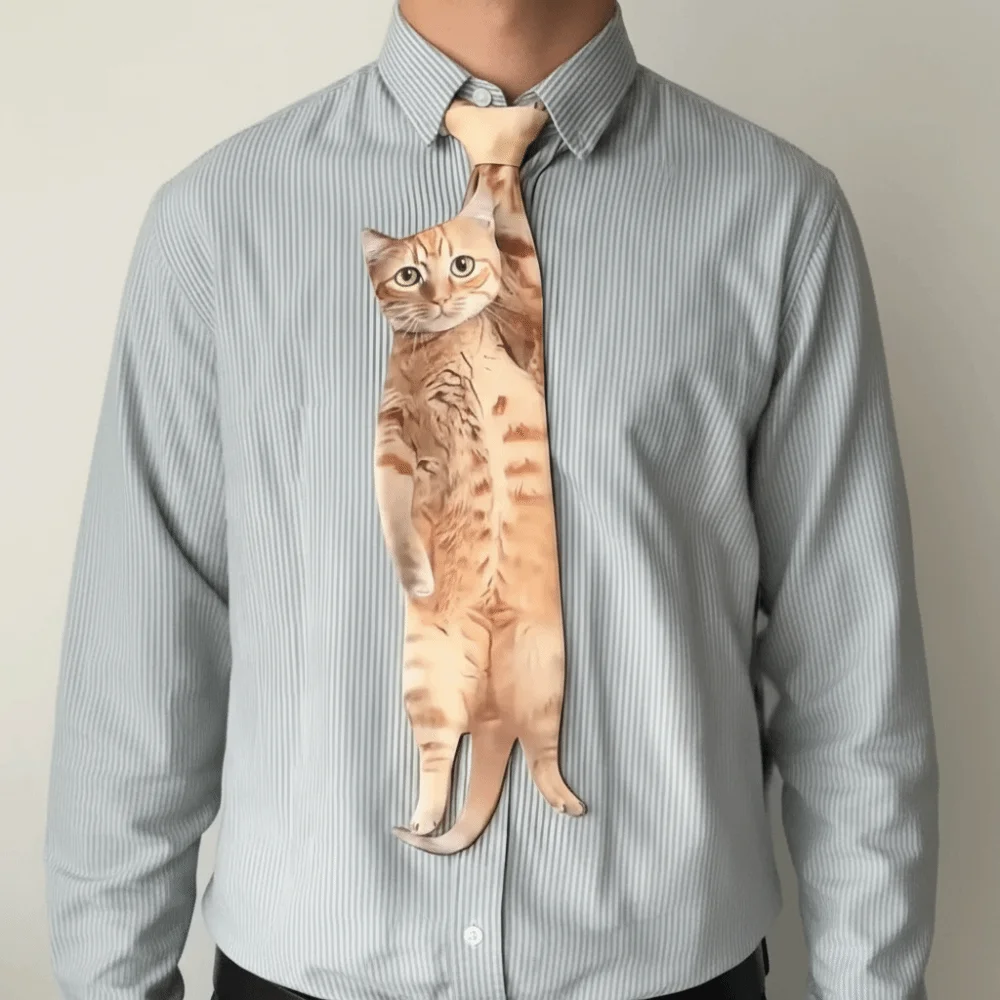 

Подарочный галстук в форме кошки, забавный, уникальный, с животным принтом, из атласной ткани, креативный, необычный, для вечеринок и особых случаев