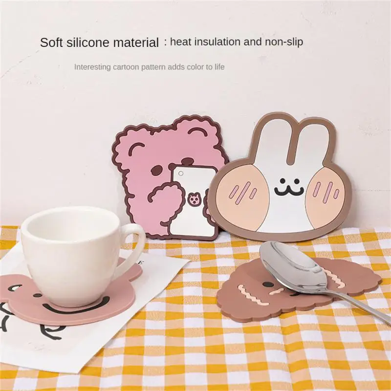 Cartoon Silicone Coaster Heat Insulation Table Mat Non-slip Cup Mat High Temperature Resistant Tea Cup Coffee Drink Mat Bowl Mat