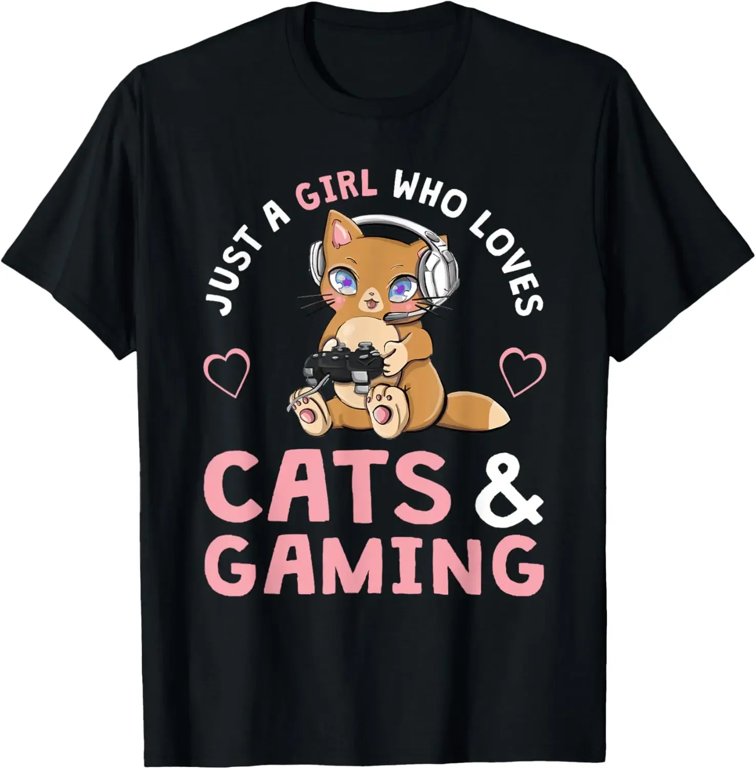 Gamer Cat Just A Girl Who Loves Cats e Gaming Gráfico Impresso Macio Respirável Camiseta Mulheres Tops Roupas Casuais