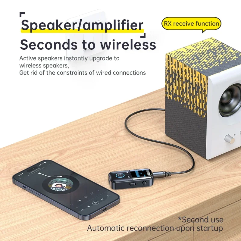 Transmisor receptor de Audio 2 en 1 con Bluetooth 5,4, conector auxiliar de 3,5mm, RCA, adaptador inalámbrico de micrófono para altavoz de coche,