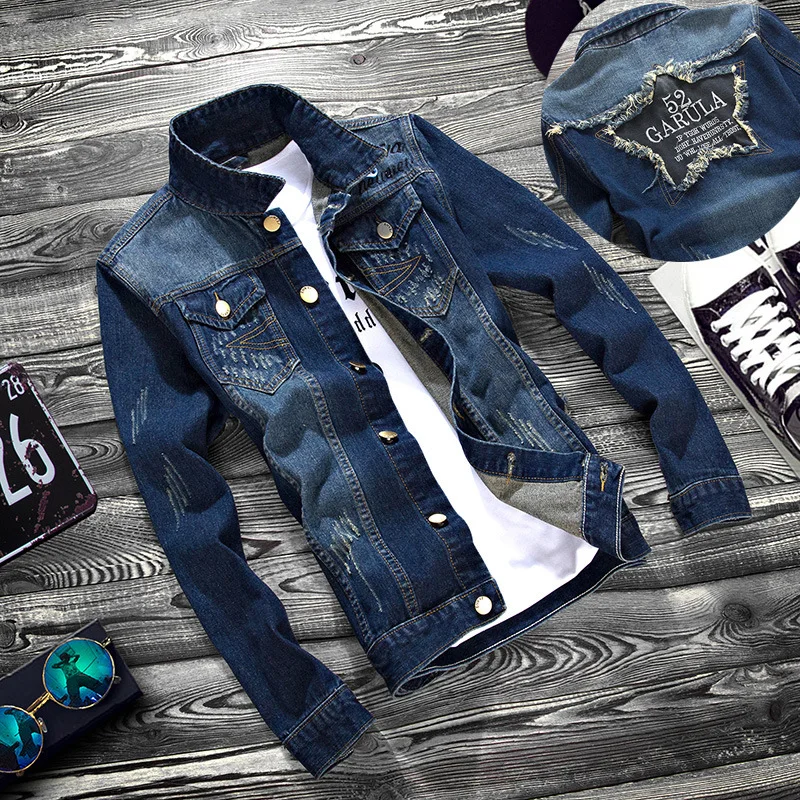 Fashion 2022 Spring Autumn Distressed Ripped Casual Denim Teenager Jacket Men Long Sleeve Hip Hop Shirt Youth Students Thin Coat