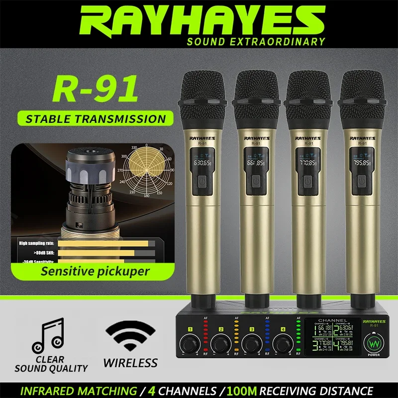 

Беспроводной микрофон RAYHAYES R-91 Professional Stage с очень длительным временем работы от батареи, подходит для сцен, свадеб и церквей.