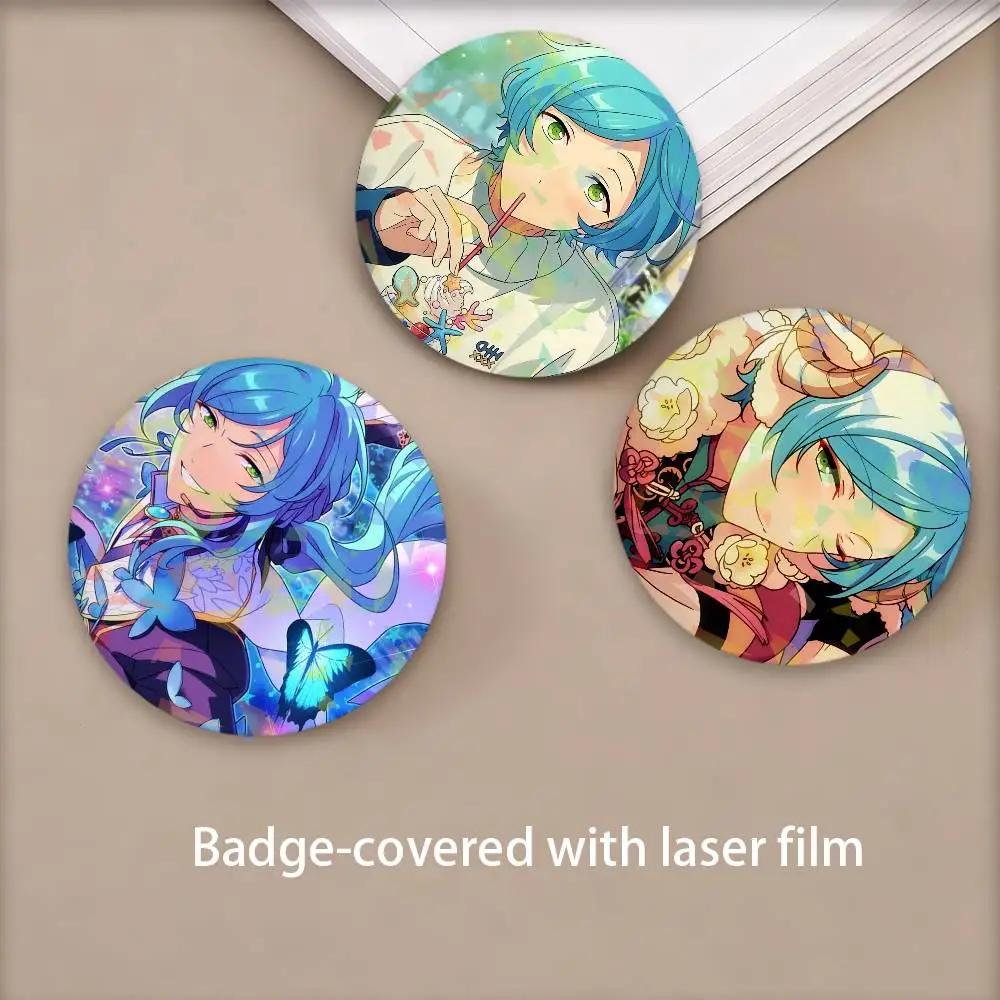Kanata Shinkai Game Ensemble Stars IDOL Round Badge for Backpack Accessories Laser Lapel Pins Jewelry Gifts
