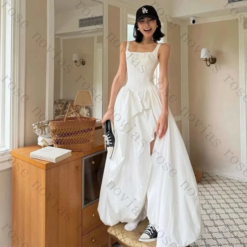 Customized Square Neck Tight Corset Summer Wedding Dresses 2026 Minimalist New Satin High Waisted Irregular Skirt Bridal Gown
