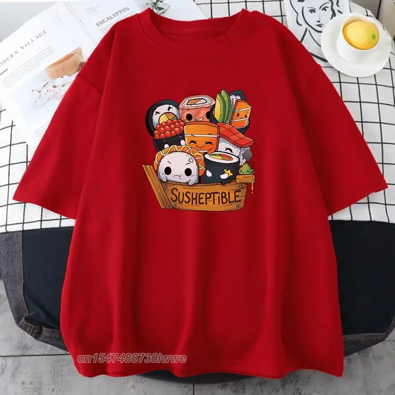 Kawaii Delicious Food Sushi Baby Print Women's Tshirts Plus Size Clothes Style T Shirts 100% Cotton Casual Women's T-Shirts