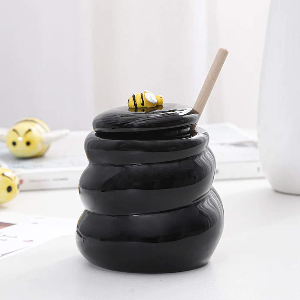 

Storage Jar Ceramic Kitchen Container For Honey Syrup Tea Jam Lidded Dispenser Household Pot Desktop Ceramic Honey Jar