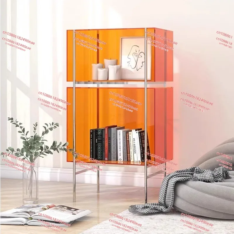 Simple color acrylic bookcase floor storage living room display cabinet stainless steel multi-layer small bookcase