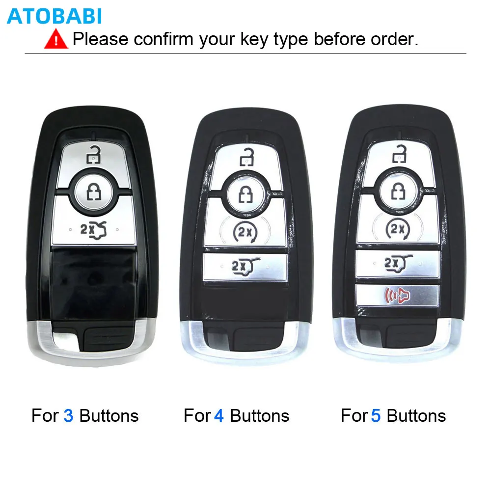 ATOBABI Leather Car Key Cases For Ford F-150 F-250 F-350 F-550 Explorer Fusion Mustang Edge 5 Buttons Smart Remote Control Cover